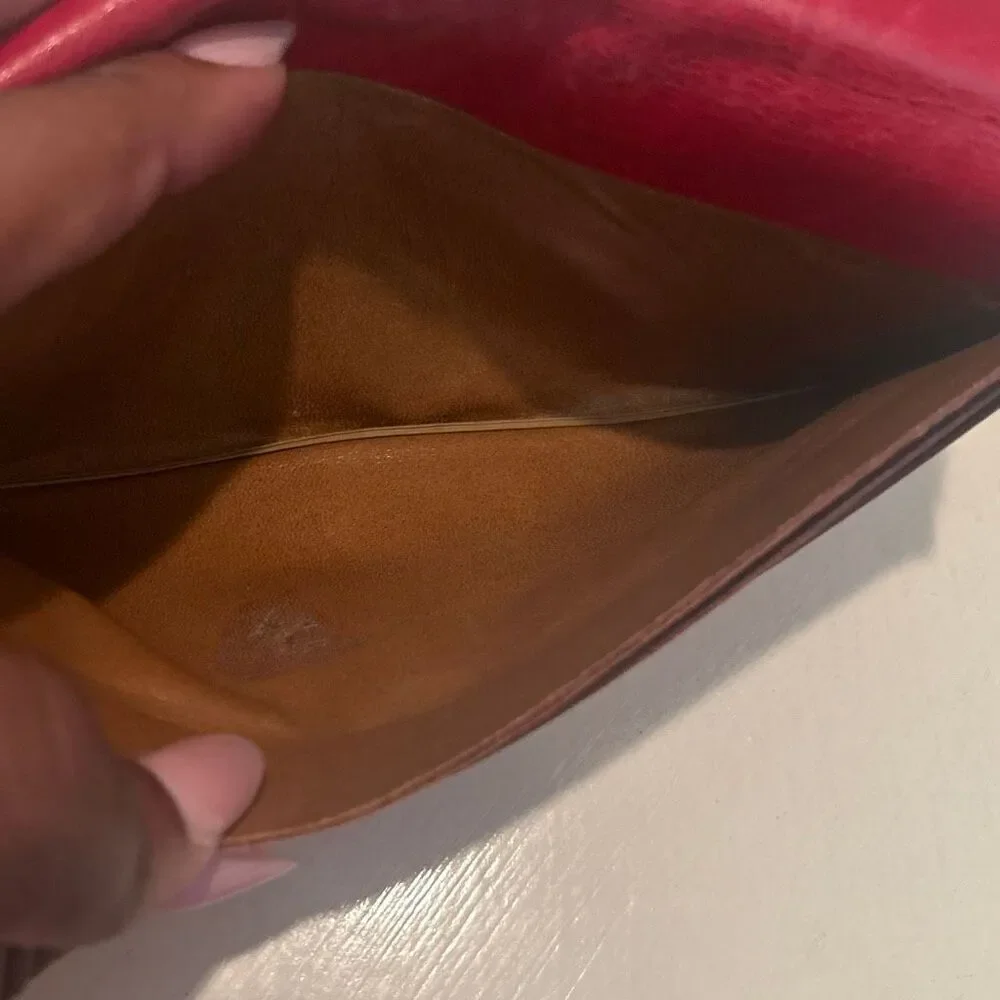 Vintage YSL Bifold Long Wallet Red Leather Gold Accent Sleek Iconic Bold Luxury